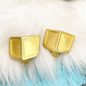 Vintage Givenchy Paris New York Clip Earrings Gold Tone Chunky Square Signed
